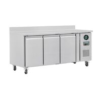 Polar RVS 3-deurs werkbank vriezer met spatrand (417 ltr.)